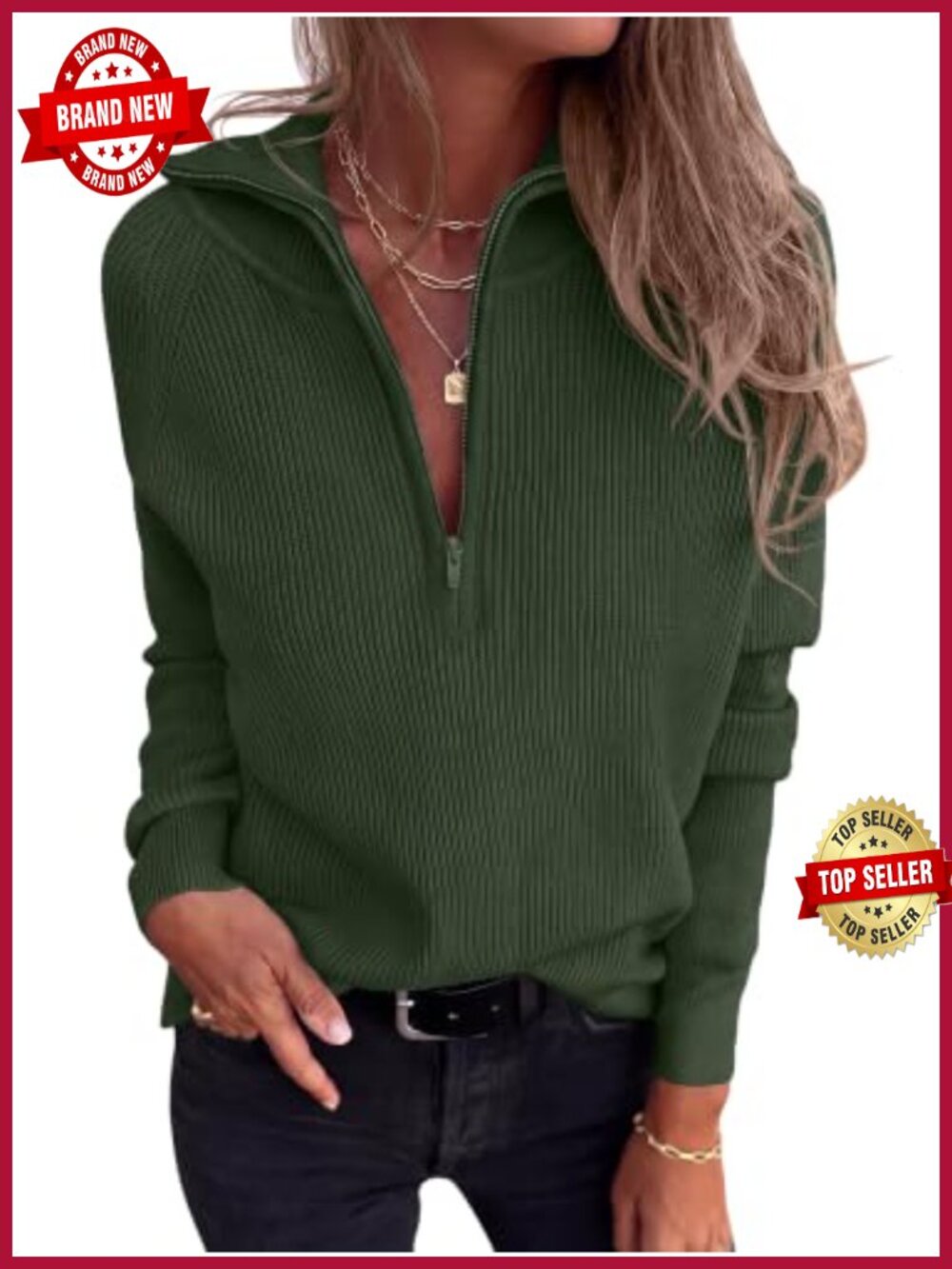 Quarter Zip Pullover Sweater Ribbed Knit Long Sleeve Women's Fall Winter Top